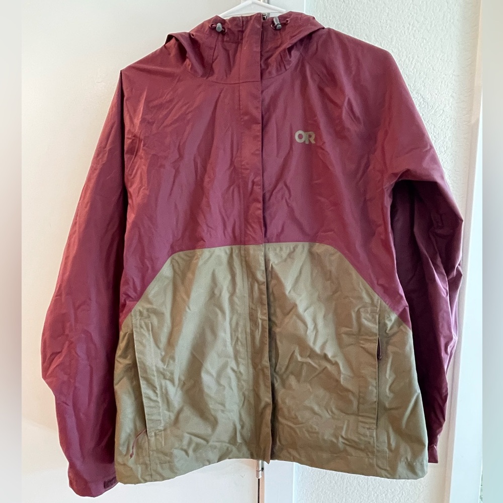 Maroon and Olive Outdoor Research Rain Jacket
